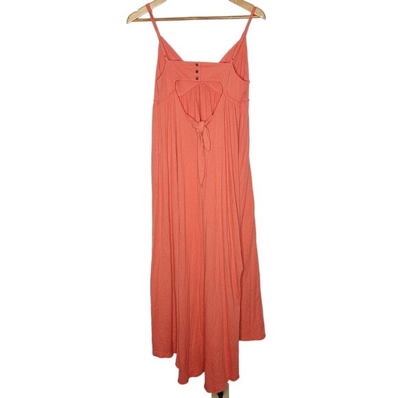 Free People Beach Medium Coral Pink Spaghetti Long Open Tie Back Straps Dress - Picture 2 of 5